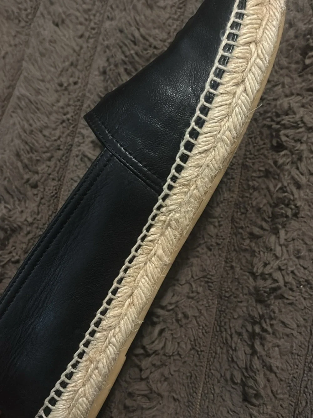 Saint Laurent Black Leather Espadrille Flats with YSL Logo